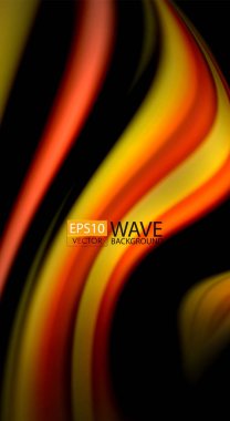 Sıvı gökkuşağı renkleri siyah arka plan üzerinde vektör dalga çizgiler ve kıvrımlar