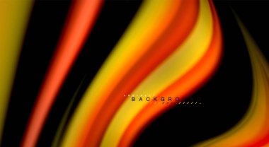 Sıvı gökkuşağı renkleri siyah arka plan üzerinde vektör dalga çizgiler ve kıvrımlar