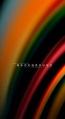 Sıvı gökkuşağı renkleri siyah arka plan üzerinde vektör dalga çizgiler ve kıvrımlar