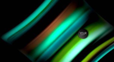 Dalga satırları sıvı gökkuşağı tarzı renk çizgili siyah arka plan üzerine soyut. Sunum, app duvar kağıdı, başlık sayfası veya poster için sanatsal illüstrasyon