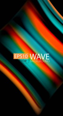 Dalga satırları sıvı gökkuşağı tarzı renk çizgili siyah arka plan üzerine soyut. Sunum, app duvar kağıdı, başlık sayfası veya poster için sanatsal illüstrasyon
