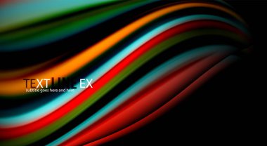 Sıvı gökkuşağı renkleri siyah arka plan üzerinde vektör dalga çizgiler ve kıvrımlar