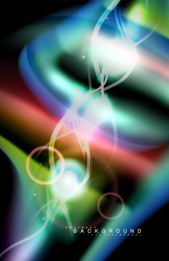 Siyah, sıvı üzerinde renk parlak ışık efektleri çok renkli dalgalı şekil stil