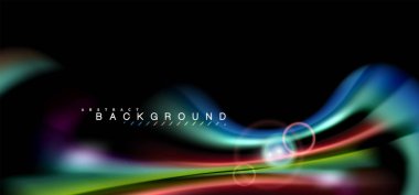 Siyah, sıvı üzerinde renk parlak ışık efektleri çok renkli dalgalı şekil stil