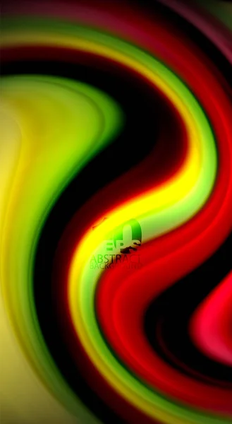Υγρό ουράνιο τόξο χρώματα σε μαύρο φόντο, διάνυσμα κύματος γραμμές και στροβιλίζεται — Διανυσματικό Αρχείο