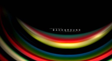 Dalga satırları sıvı gökkuşağı tarzı renk çizgili siyah arka plan üzerine soyut. Sunum, app duvar kağıdı, başlık sayfası veya poster için sanatsal illüstrasyon