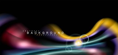 Siyah, sıvı üzerinde renk parlak ışık efektleri çok renkli dalgalı şekil stil