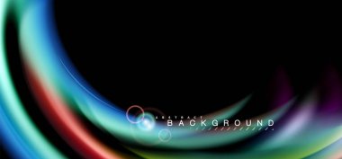 Siyah, sıvı üzerinde renk parlak ışık efektleri çok renkli dalgalı şekil stil