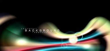 Siyah, sıvı üzerinde renk parlak ışık efektleri çok renkli dalgalı şekil stil