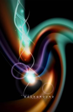 Siyah, sıvı üzerinde renk parlak ışık efektleri çok renkli dalgalı şekil stil