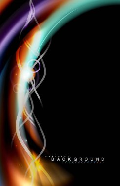 Siyah, sıvı üzerinde renk parlak ışık efektleri çok renkli dalgalı şekil stil