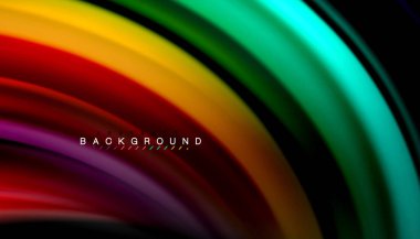 Siyah arkaplanda soyut dalga çizgileri sıvı gökkuşağı stili renk çizgileri