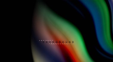 Sıvı gökkuşağı renkleri siyah arka plan üzerinde vektör dalga çizgiler ve kıvrımlar