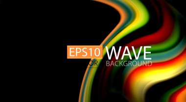 Dalga satırları sıvı gökkuşağı tarzı renk çizgili siyah arka plan üzerine soyut. Sunum, app duvar kağıdı, başlık sayfası veya poster için sanatsal illüstrasyon