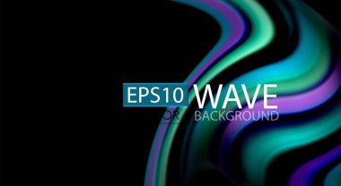 Dalga satırları sıvı gökkuşağı tarzı renk çizgili siyah arka plan üzerine soyut. Sunum, app duvar kağıdı, başlık sayfası veya poster için sanatsal illüstrasyon