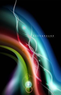Siyah, sıvı üzerinde renk parlak ışık efektleri çok renkli dalgalı şekil stil