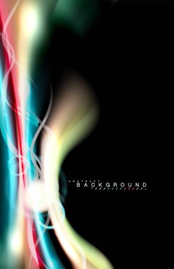 Siyah, sıvı üzerinde renk parlak ışık efektleri çok renkli dalgalı şekil stil