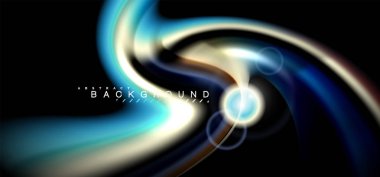 Siyah, sıvı üzerinde renk parlak ışık efektleri çok renkli dalgalı şekil stil