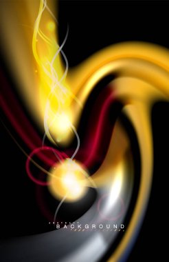 Siyah, sıvı üzerinde renk parlak ışık efektleri çok renkli dalgalı şekil stil