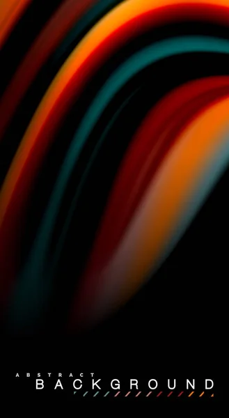 Sıvı gökkuşağı renkleri siyah arka plan üzerinde vektör dalga çizgiler ve kıvrımlar — Stok Vektör