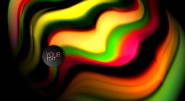 Dalga satırları sıvı gökkuşağı tarzı renk çizgili siyah arka plan üzerine soyut. Sunum, app duvar kağıdı, başlık sayfası veya poster için sanatsal illüstrasyon