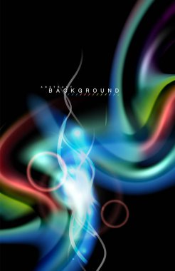 Siyah, sıvı üzerinde renk parlak ışık efektleri çok renkli dalgalı şekil stil