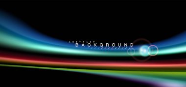 Siyah, sıvı üzerinde renk parlak ışık efektleri çok renkli dalgalı şekil stili. Tanıtım, app duvar kağıdı, başlık sayfası veya poster, geometrik tasarım için sanatsal illüstrasyon