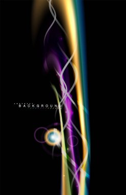 Siyah, sıvı üzerinde renk parlak ışık efektleri çok renkli dalgalı şekil stil