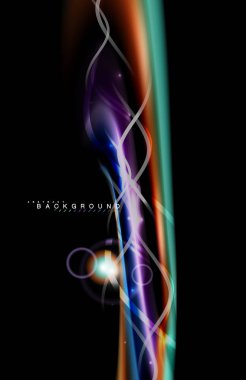 Siyah, sıvı üzerinde renk parlak ışık efektleri çok renkli dalgalı şekil stil