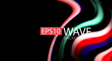 Dalga satırları sıvı gökkuşağı tarzı renk çizgili siyah arka plan üzerine soyut. Sunum, app duvar kağıdı, başlık sayfası veya poster için sanatsal illüstrasyon