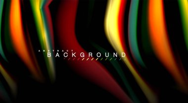 Dalga satırları sıvı gökkuşağı tarzı renk çizgili siyah arka plan üzerine soyut. Sunum, app duvar kağıdı, başlık sayfası veya poster için sanatsal illüstrasyon