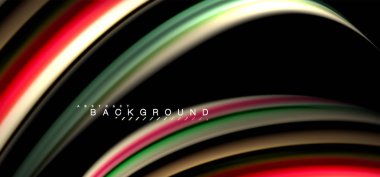 Çok renkli dalga satırlarında siyah arka plan vektör tasarımı