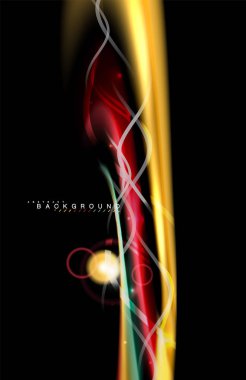 Siyah, sıvı üzerinde renk parlak ışık efektleri çok renkli dalgalı şekil stil