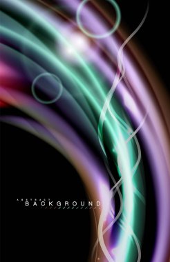 Siyah, sıvı üzerinde renk parlak ışık efektleri çok renkli dalgalı şekil stil