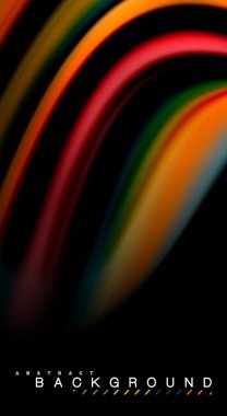 Sıvı gökkuşağı renkleri siyah arka plan üzerinde vektör dalga çizgiler ve kıvrımlar