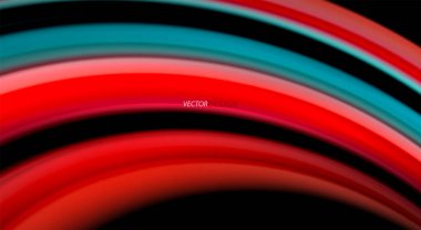 Sıvı gökkuşağı renkleri siyah arka plan üzerinde vektör dalga çizgiler ve kıvrımlar