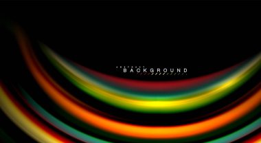 Dalga satırları sıvı gökkuşağı tarzı renk çizgili siyah arka plan üzerine soyut. Sunum, app duvar kağıdı, başlık sayfası veya poster için sanatsal illüstrasyon