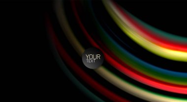 Dalga satırları sıvı gökkuşağı tarzı renk çizgili siyah arka plan üzerine soyut. Sunum, app duvar kağıdı, başlık sayfası veya poster için sanatsal illüstrasyon