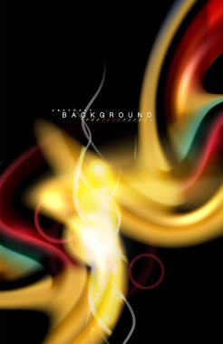 Siyah, sıvı üzerinde renk parlak ışık efektleri çok renkli dalgalı şekil stil