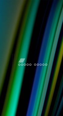 Sıvı gökkuşağı renkleri siyah arka plan üzerinde vektör dalga çizgiler ve kıvrımlar