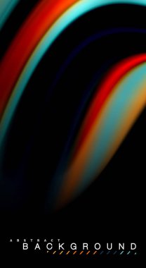 Sıvı gökkuşağı renkleri siyah arka plan üzerinde vektör dalga çizgiler ve kıvrımlar