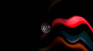 Dalga satırları sıvı gökkuşağı tarzı renk çizgili siyah arka plan üzerine soyut. Sunum, app duvar kağıdı, başlık sayfası veya poster için sanatsal illüstrasyon