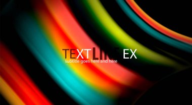 Dalga satırları sıvı gökkuşağı tarzı renk çizgili siyah arka plan üzerine soyut. Sunum, app duvar kağıdı, başlık sayfası veya poster için sanatsal illüstrasyon