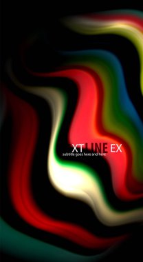 Dalga satırları sıvı gökkuşağı tarzı renk çizgili siyah arka plan üzerine soyut. Sunum, app duvar kağıdı, başlık sayfası veya poster için sanatsal illüstrasyon