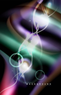 Siyah, sıvı üzerinde renk parlak ışık efektleri çok renkli dalgalı şekil stil