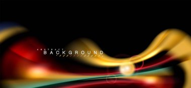 Siyah, sıvı üzerinde renk parlak ışık efektleri çok renkli dalgalı şekil stil