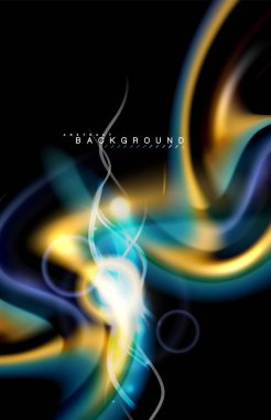 Siyah, sıvı üzerinde renk parlak ışık efektleri çok renkli dalgalı şekil stil