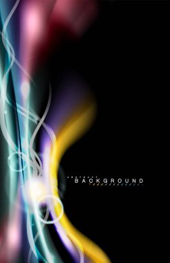 Siyah, sıvı üzerinde renk parlak ışık efektleri çok renkli dalgalı şekil stil