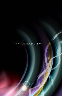 Siyah, sıvı üzerinde renk parlak ışık efektleri çok renkli dalgalı şekil stil