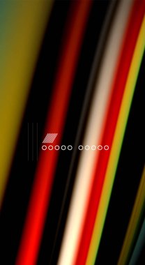 Sıvı gökkuşağı renkleri siyah arka plan üzerinde vektör dalga çizgiler ve kıvrımlar